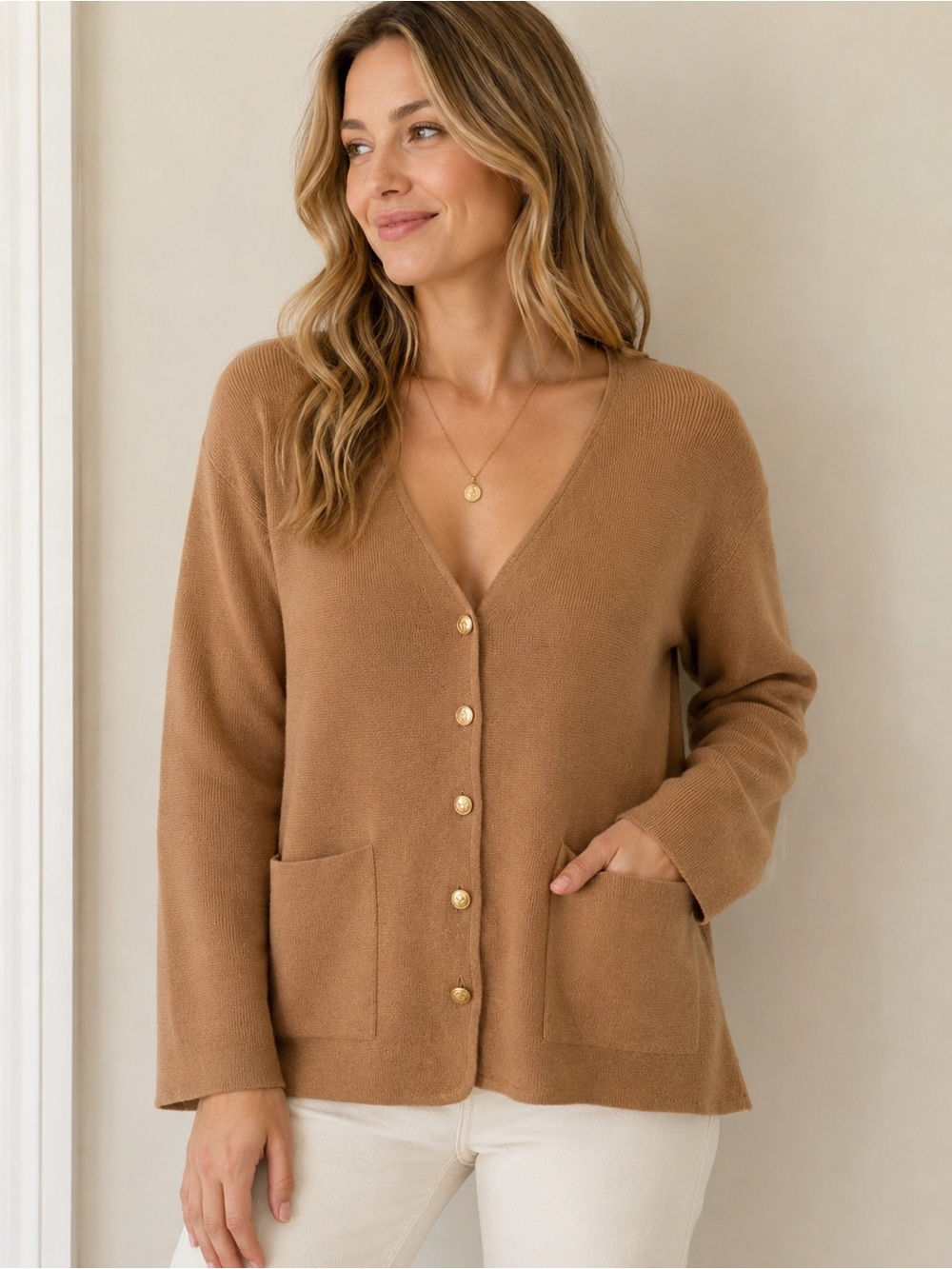 J.Crew Giselle Sweater Blazer M Camel Merino Wool Blend Anchor Button Cardigan